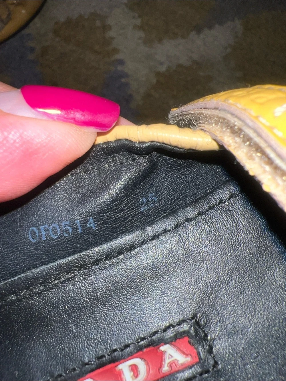 Prada Yellow Leather Mary Jane Flats with Black size 25